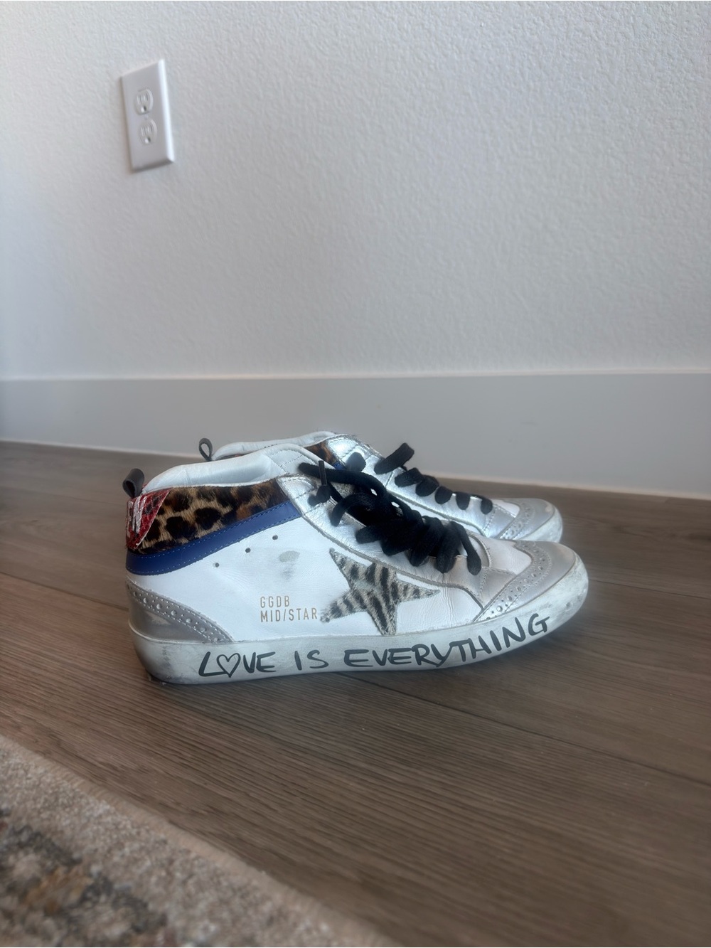 Golden Goose Size 37 White Leopard Accent High-Top Sneakers